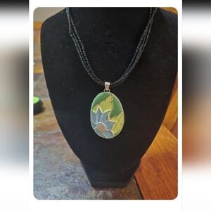 Elegant Green and Blue Floral Pendant Necklace